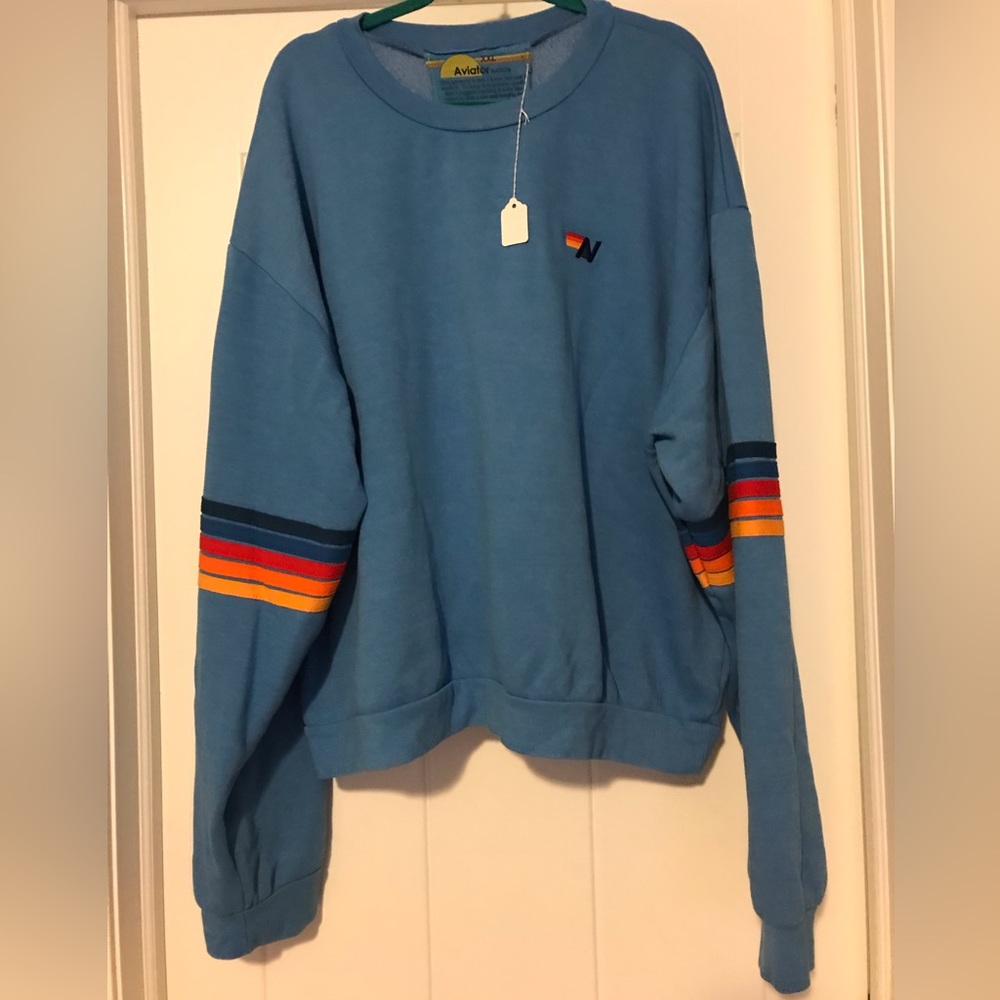 Aviator Nation Rainbow Stitch Crew Sweatshirt Relaxed - Ocean2